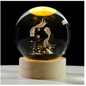 Elegant Gold Fish Engraved Crystal Ball Lamp/paper Weight. New